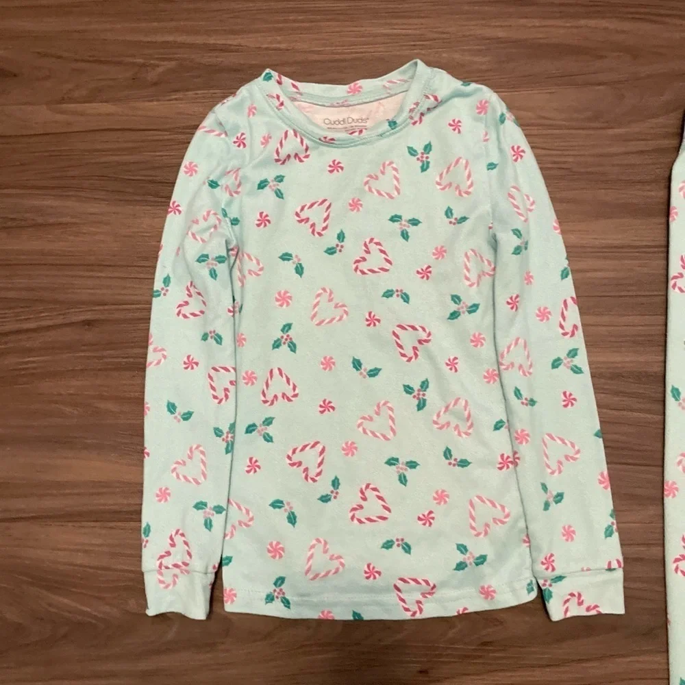 Cuddl Duds Kids Pajama Set with Heart Candy Cane Print - White and Pink size 6